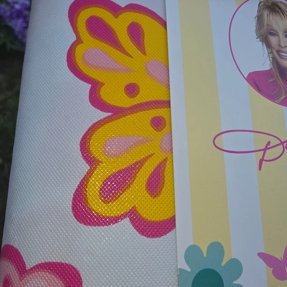Dolly Parton PEVA Tablecloth Butterfly Floral Pink Blue Yellow 60x84 New
